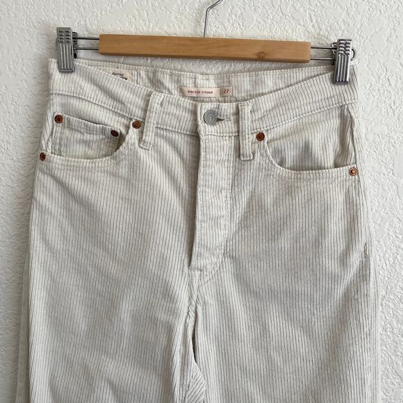 Levi’s Premium Ribcage Straight Leg Corduroy Pants Ivory Cream High Rise Size 27 - Picture 2 of 16